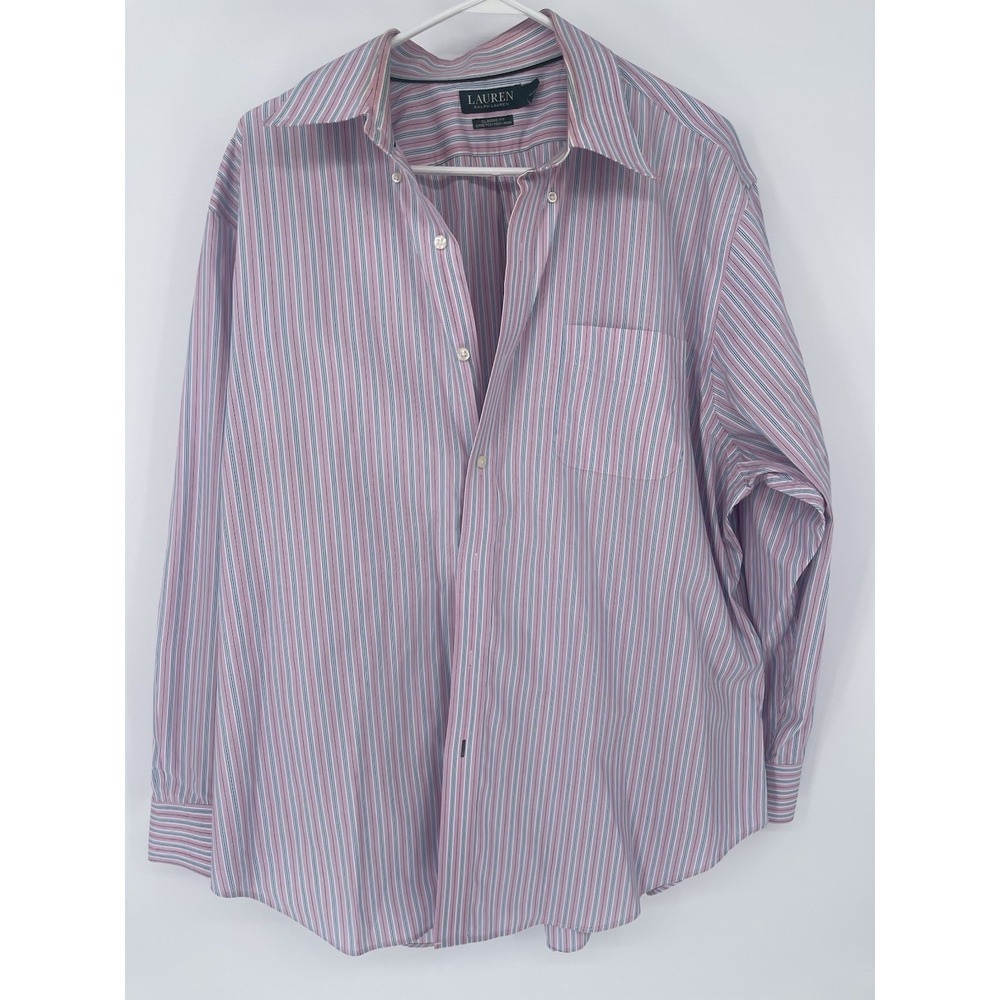 Lauren by Ralph Lauren Long Sleeve Button Up Mens 18 Pink‎ Striped Shirt